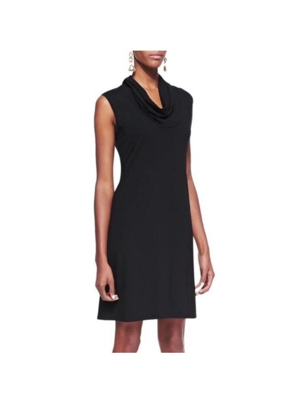 Eileen Fisher Black Cowl Neck Jersey Knit Mini Dress Size S